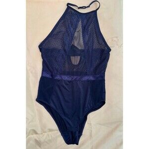 Yandy sheer navy blue halter bodysuit suze medium‎